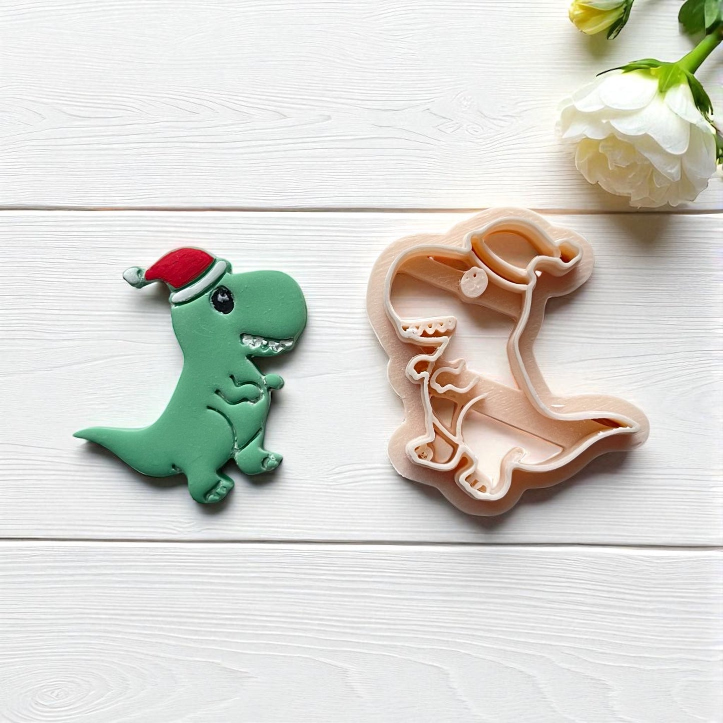 Cortador Arcilla Polimérica|Dinosaurio Gorro Navidad 202511| Minipekas