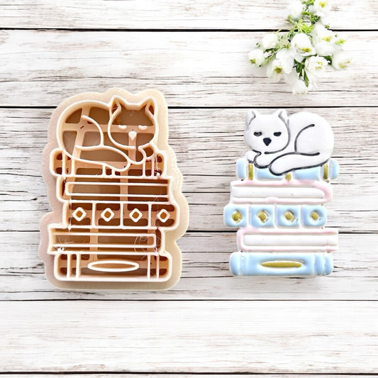 Cortador Arcilla Polimérica | Gato sobre libros | Minipekas