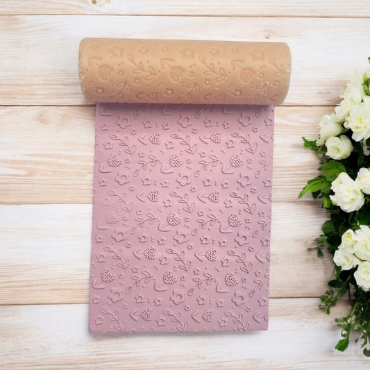 64-Rodillo textura flores lindas para arcilla polimérica