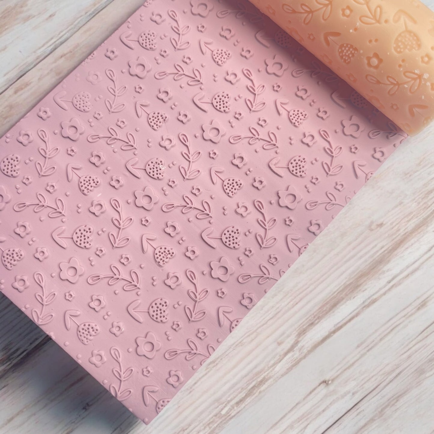 64-Rodillo textura flores lindas para arcilla polimérica