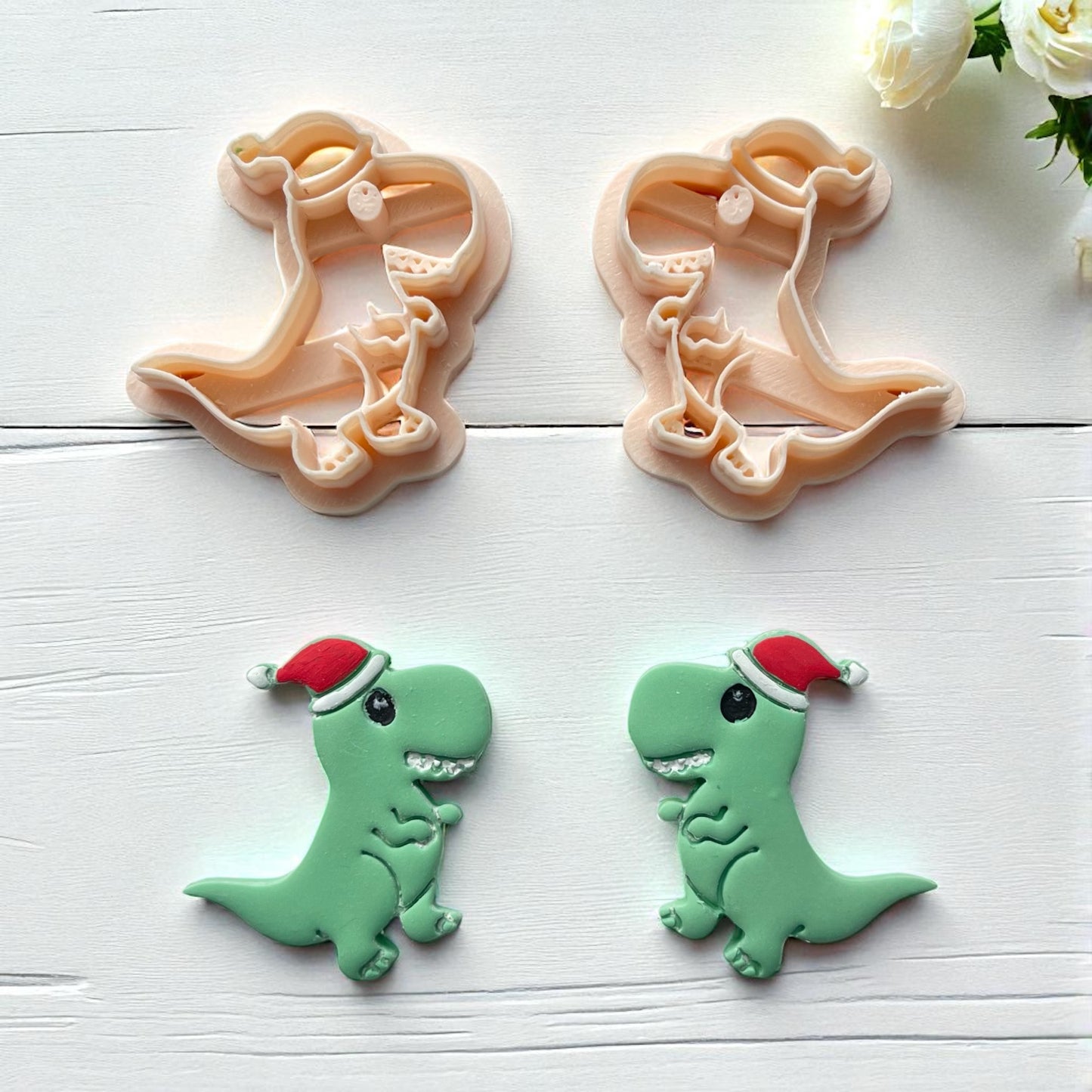 Cortador Arcilla Polimérica|Dinosaurio Gorro Navidad 202511| Minipekas